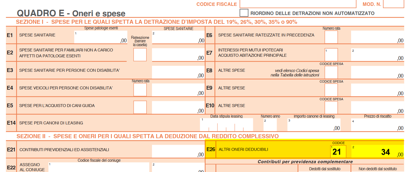 modello 730 2021 deducibilita